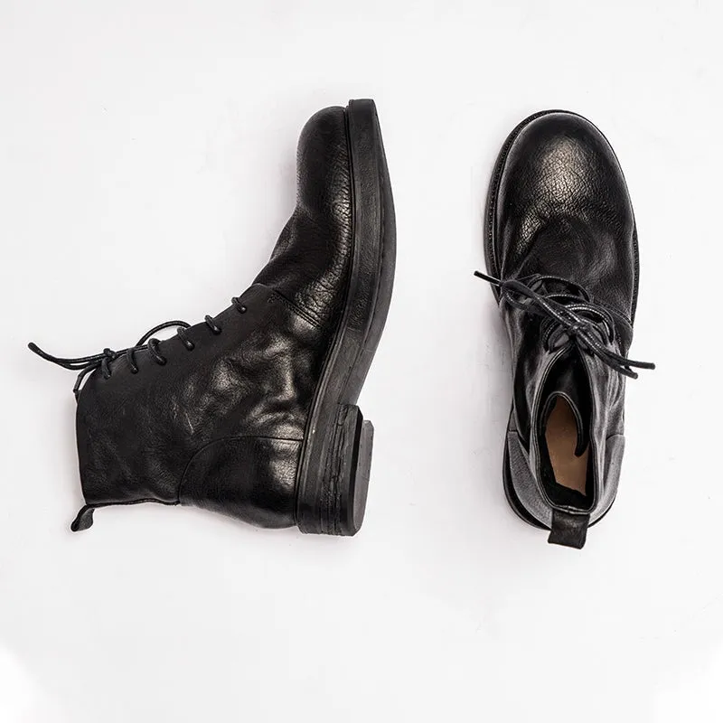 Horse Leather Oxford Boots For Women Sweet and Cool Ankle Boots in Black