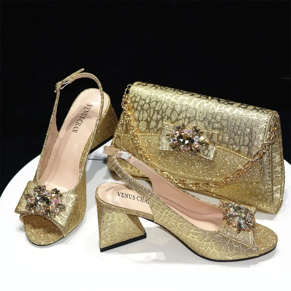 Italian Shoes & Bag Set with African Flair for Evening Glam