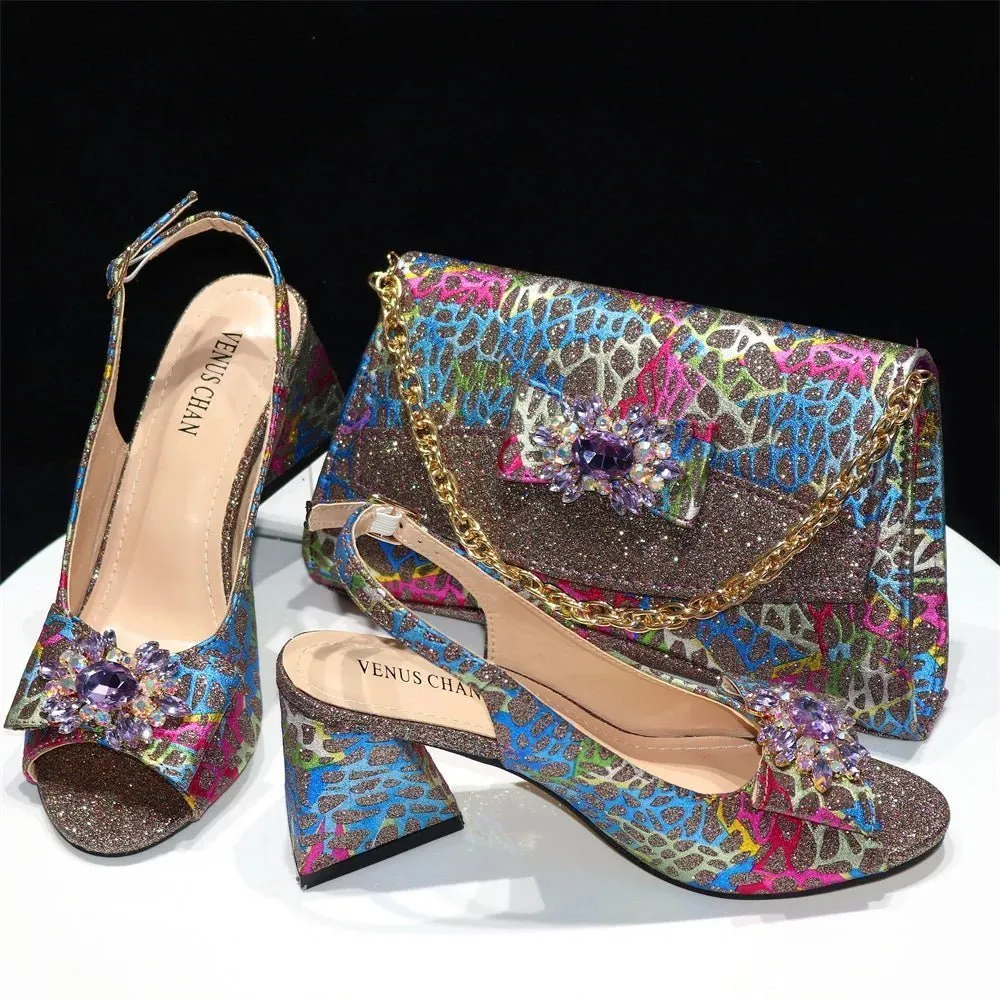 Italian Shoes & Bag Set with African Flair for Evening Glam