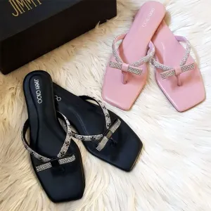 JC Flats Sandals Sparkle Rhinestone Strap Dressy Slides