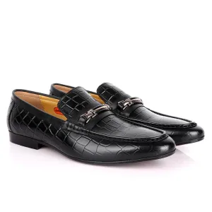 John Foster Full Crocodile Leather With Simple Chain Designed Men's Shoe-Black