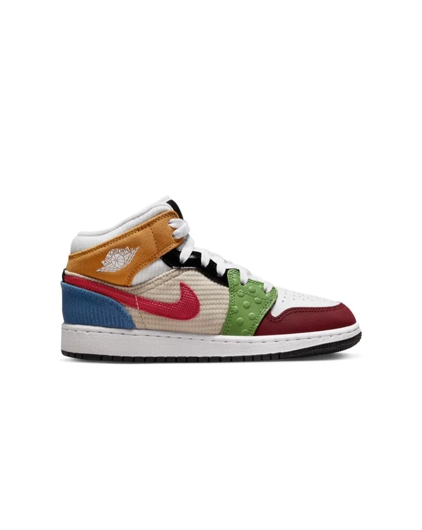 Jordan 1 Mid SE ( GS ) - White / Gym Red - Black - Pearl White