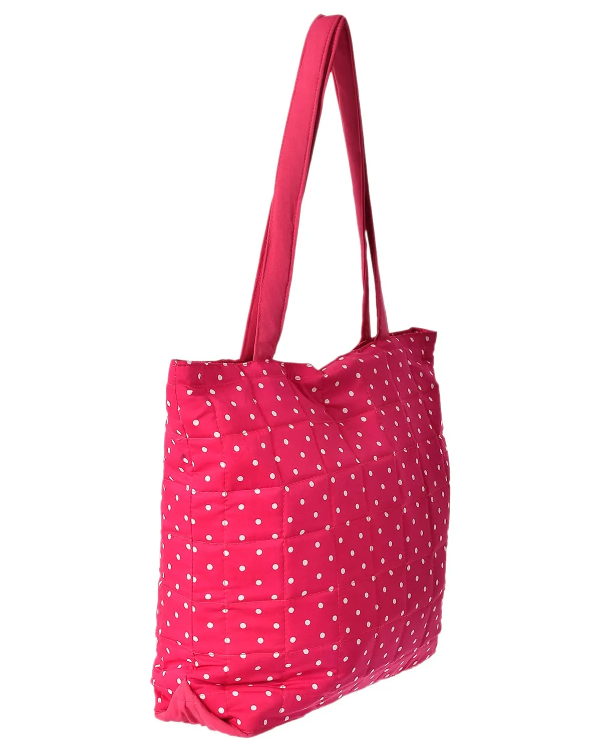 Kuber Industries Multipurposes Dot Printed Cotton Shoulder Bag/Tote Bag/Handbag/Lunch Bag with Carrying Handle (Pink)-50KM01167