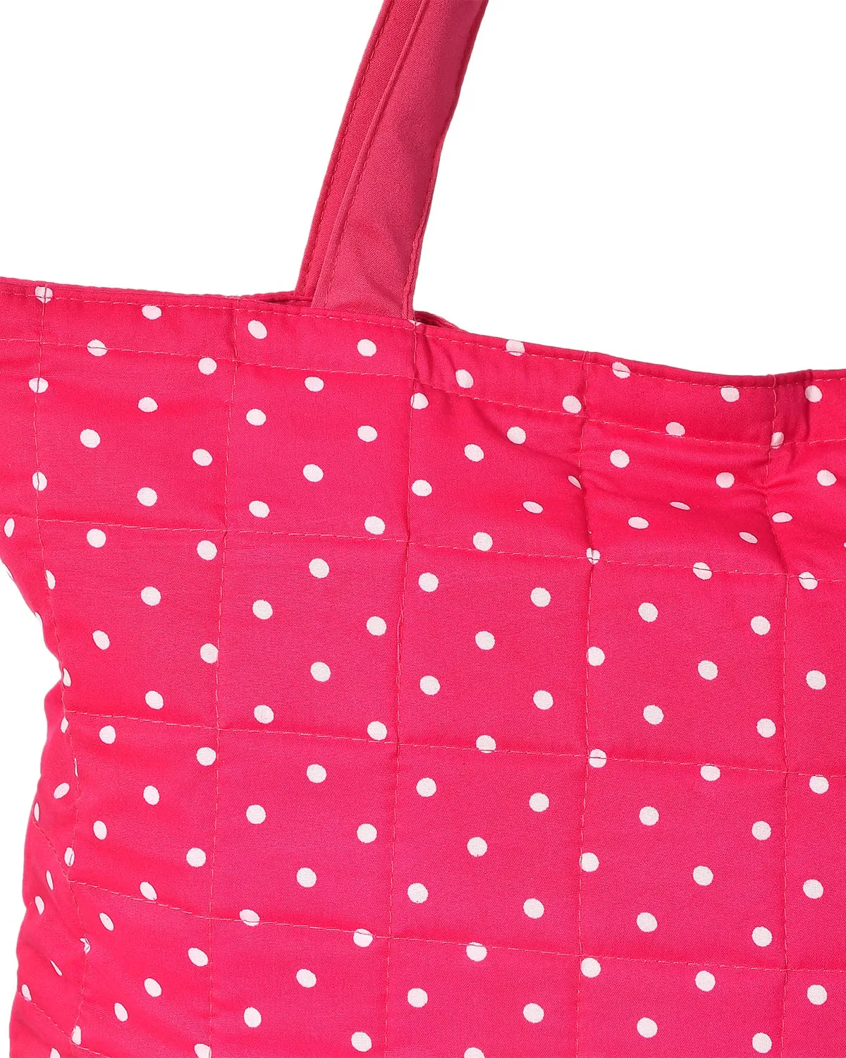 Kuber Industries Multipurposes Dot Printed Cotton Shoulder Bag/Tote Bag/Handbag/Lunch Bag with Carrying Handle (Pink)-50KM01167