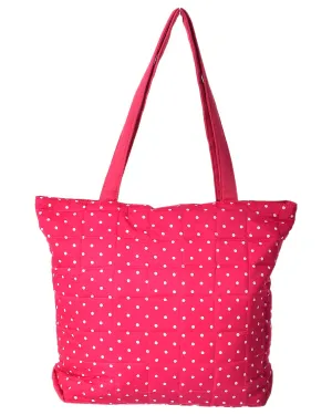 Kuber Industries Multipurposes Dot Printed Cotton Shoulder Bag/Tote Bag/Handbag/Lunch Bag with Carrying Handle (Pink)-50KM01167