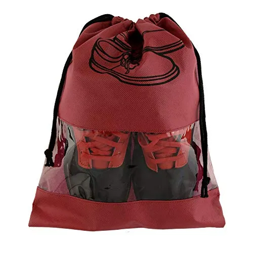 Kuber Industries Shoe Cover/String Bag Organizer|Shoe Print & Non Woven Material|Transparent Window|Size 43 x 30 Cm, Pack of 6 (Maroon)-CTMTC039494