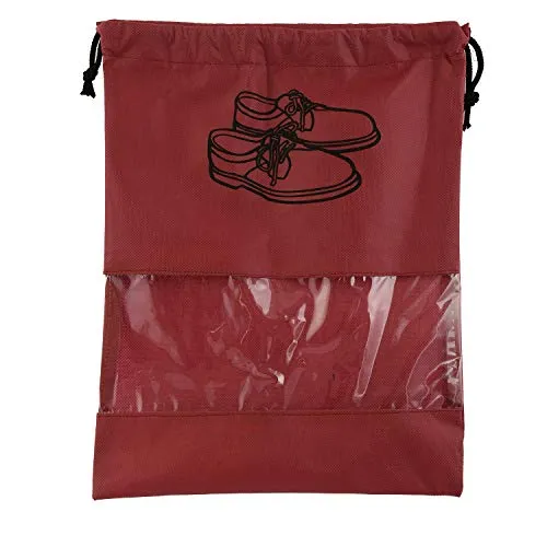 Kuber Industries Shoe Cover/String Bag Organizer|Shoe Print & Non Woven Material|Transparent Window|Size 43 x 30 Cm, Pack of 6 (Maroon)-CTMTC039494