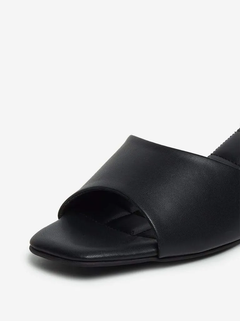 LUNA BLU Black Block Heel Peep-Toe Sandals