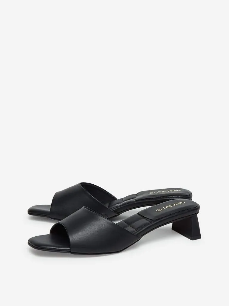 LUNA BLU Black Block Heel Peep-Toe Sandals