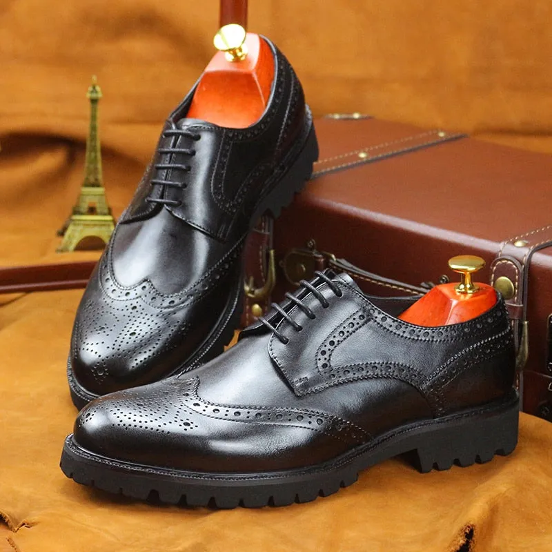 LuxePoint Exotic Lace-Up Leather Brogue Shoes