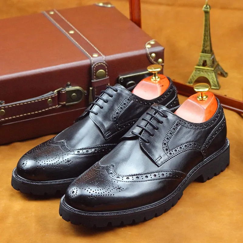 LuxePoint Exotic Lace-Up Leather Brogue Shoes