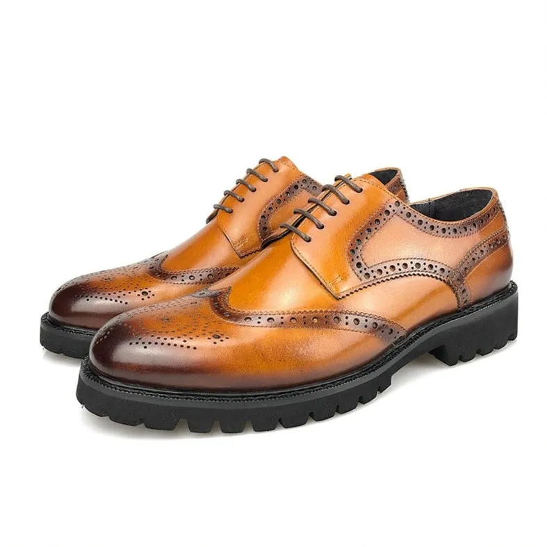 LuxePoint Exotic Lace-Up Leather Brogue Shoes