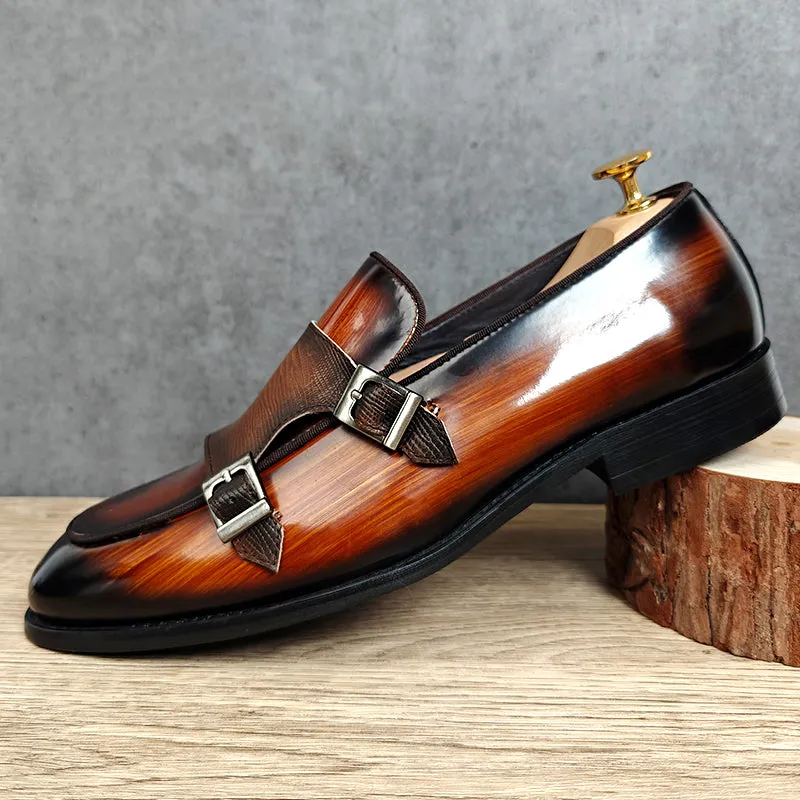 Luxleather  Buckle Texture Dress Shoes