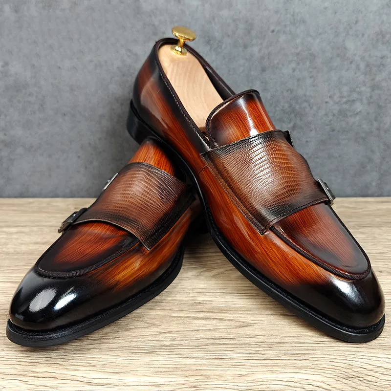 Luxleather  Buckle Texture Dress Shoes