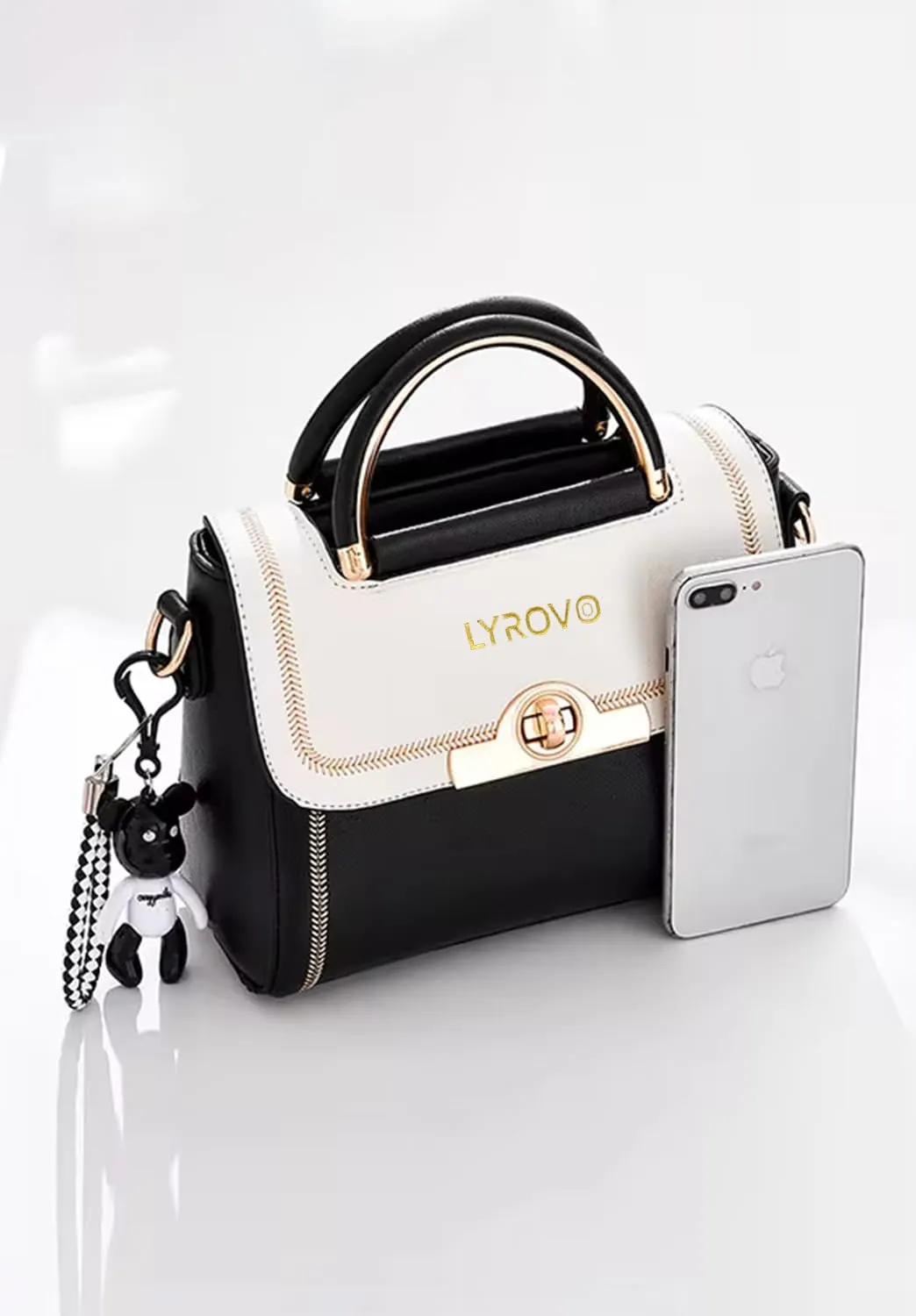 Lyrovo Women Sling Cross-body Handbag (BLACK BEIGE)