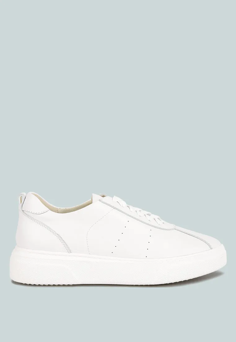 MAGULL Solid Lace Up Leather Sneakers in White