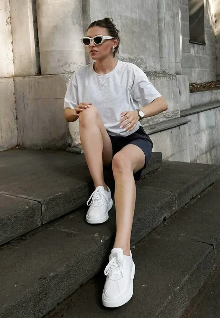 MAGULL Solid Lace Up Leather Sneakers in White