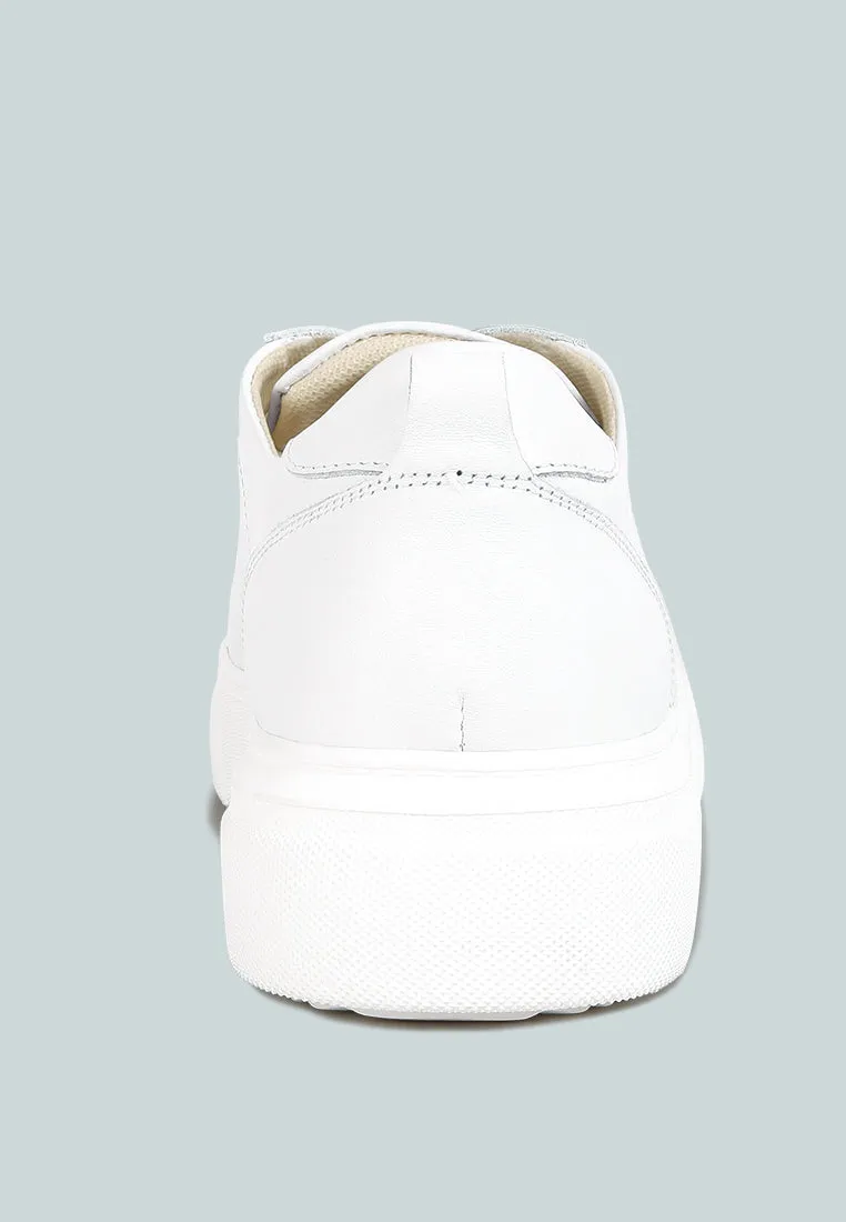 MAGULL Solid Lace Up Leather Sneakers in White