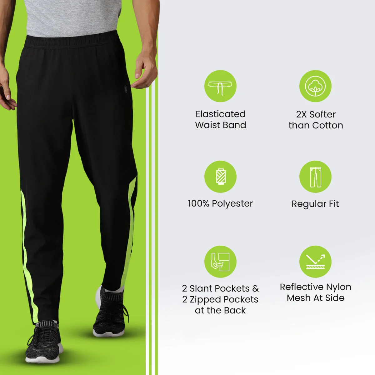 Men Black Training Track Pants With Slant Pockets