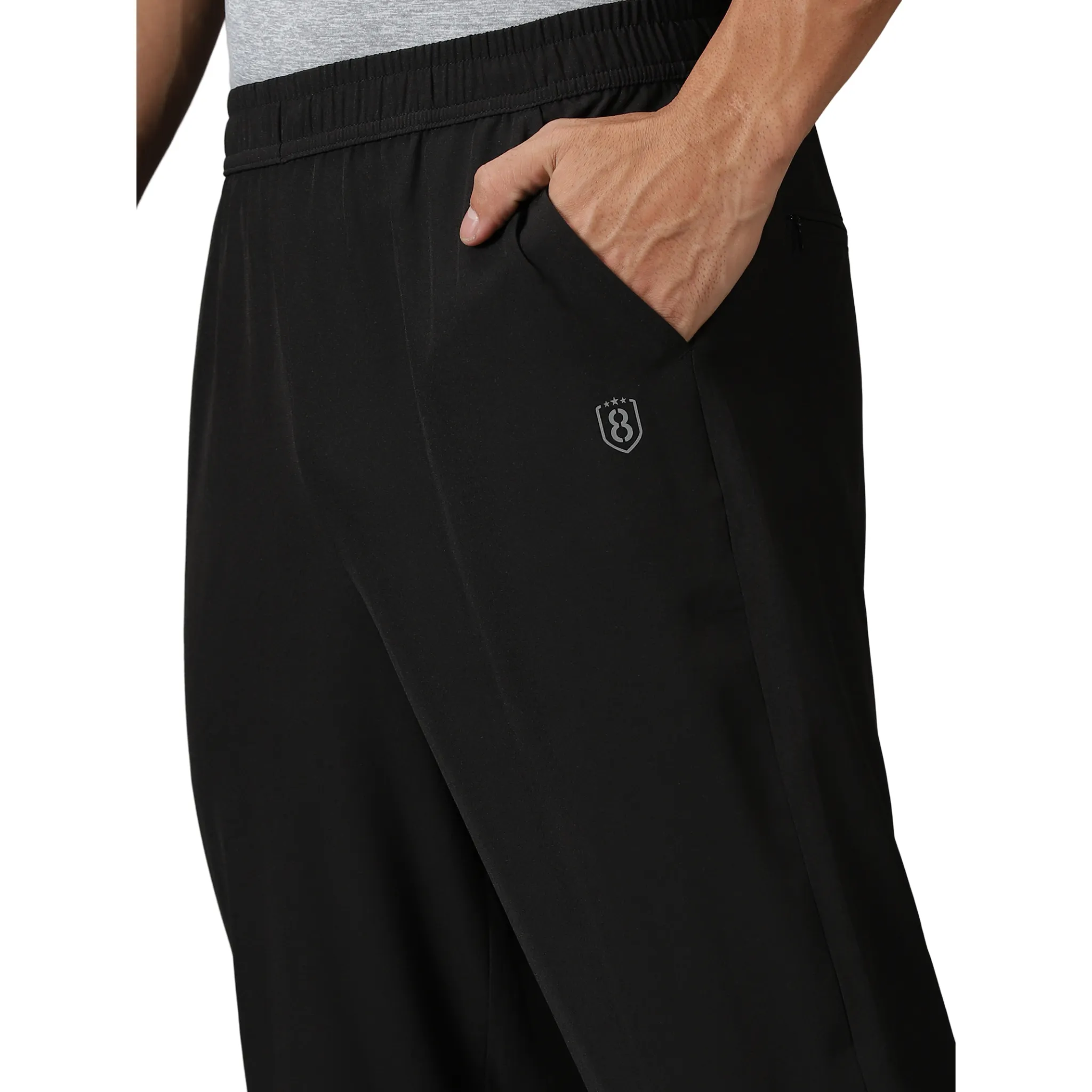 Men Black Training Track Pants With Slant Pockets