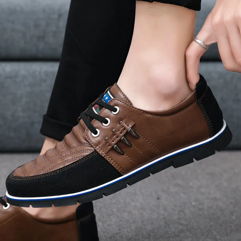 Men Casual Shoes Luxury Driving Flats Sneakers Shoes for Male Fashion Black Brown Leather Lace-up Business Work Office Dress