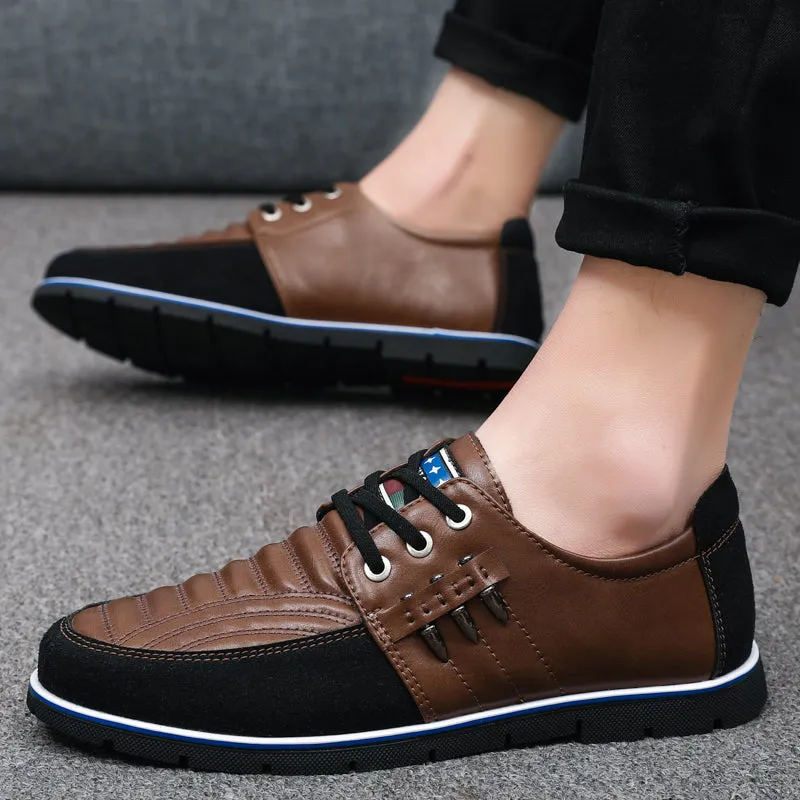 Men Casual Shoes Luxury Driving Flats Sneakers Shoes for Male Fashion Black Brown Leather Lace-up Business Work Office Dress