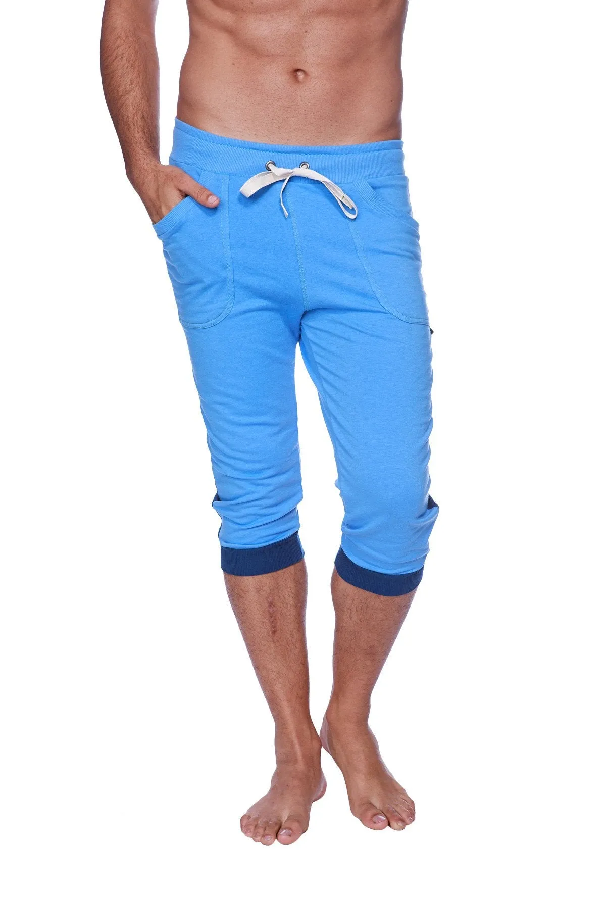 Mens Cuffed Yoga Pants (Ice Blue w/Royal Blue)