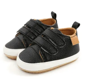 Moby - Black Baby Shoes - First Walker Vegan Leaher with Velcro Straps