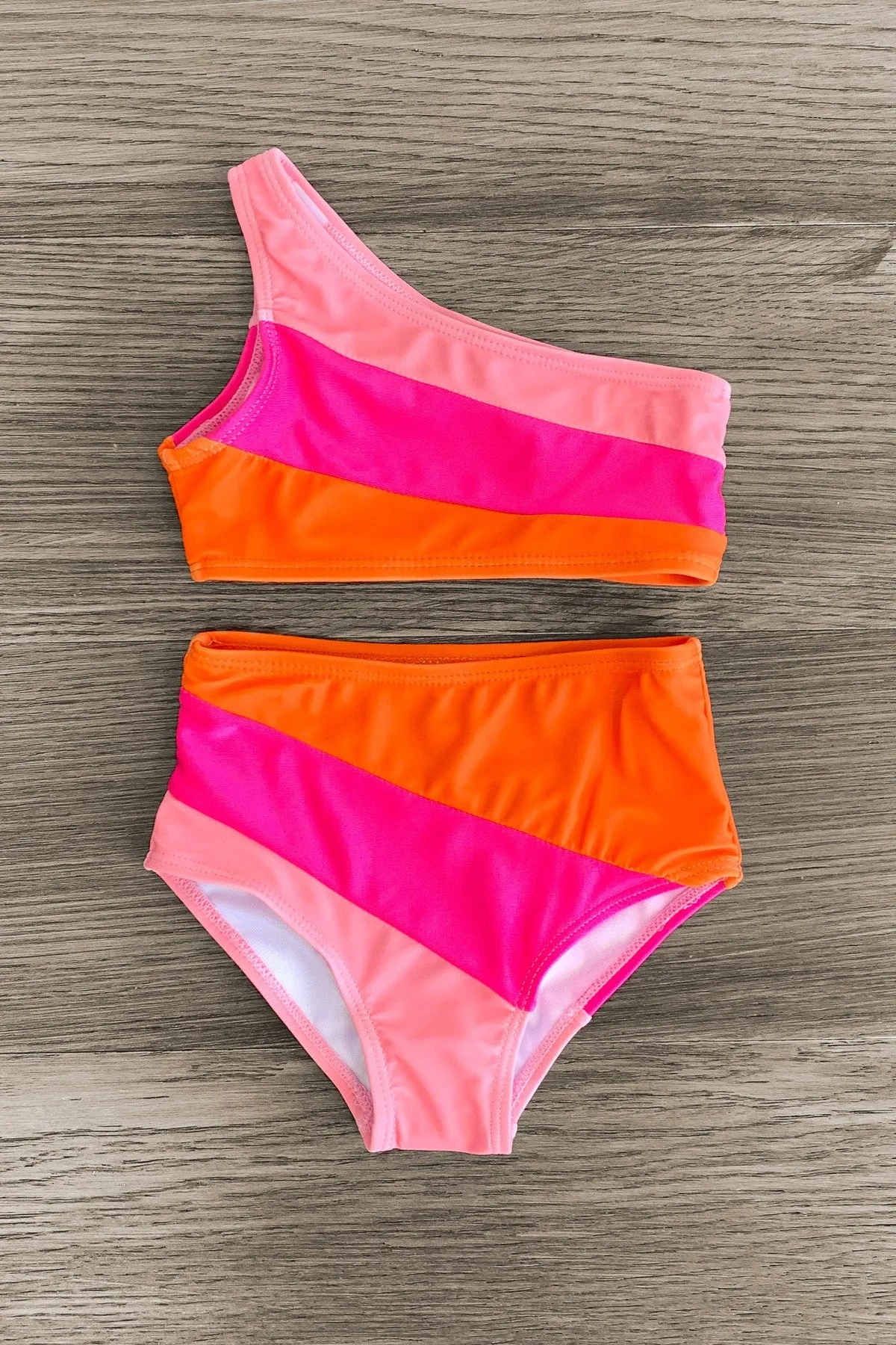 Mom & Me - Pink & Orange Striped Swimsuit