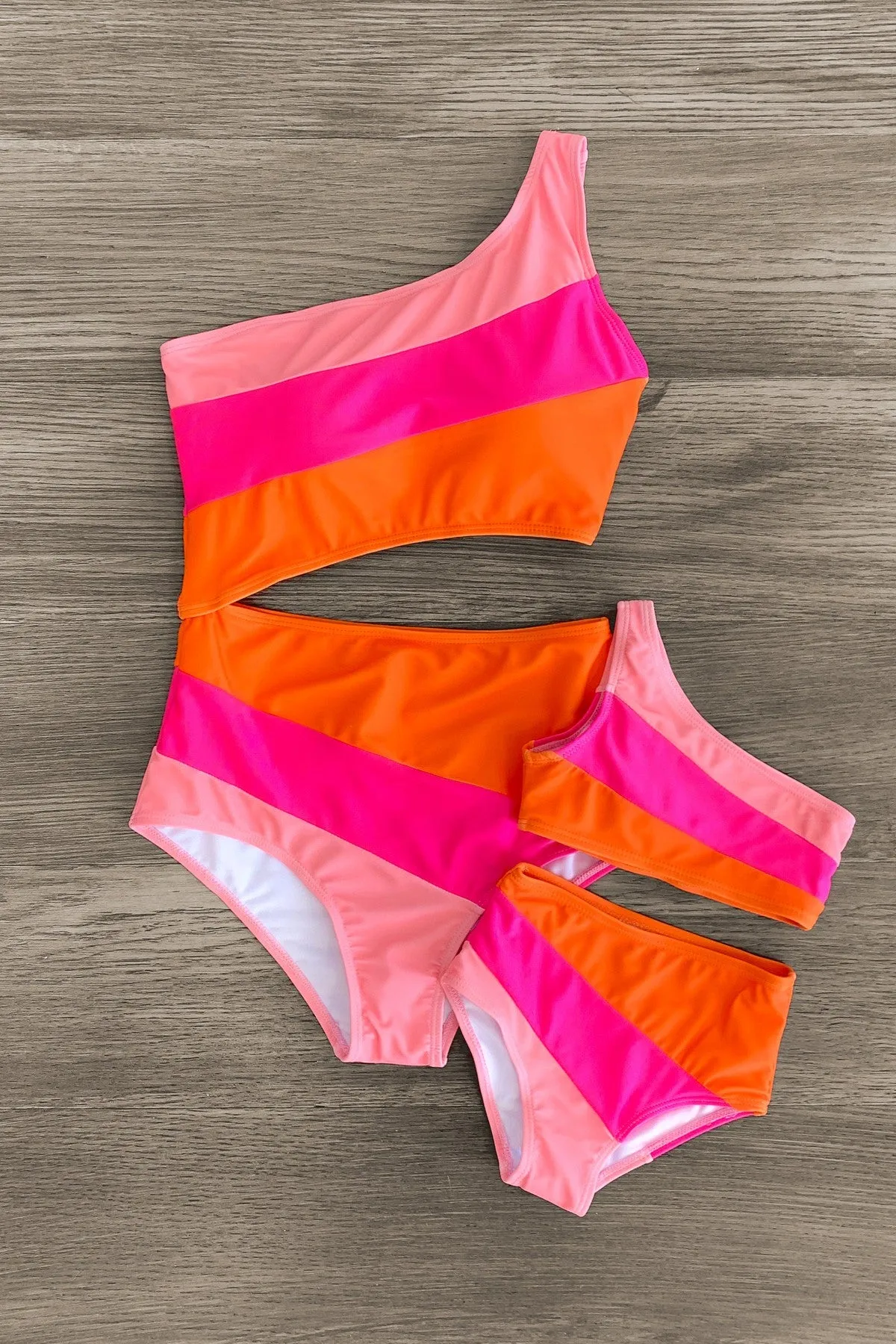 Mom & Me - Pink & Orange Striped Swimsuit