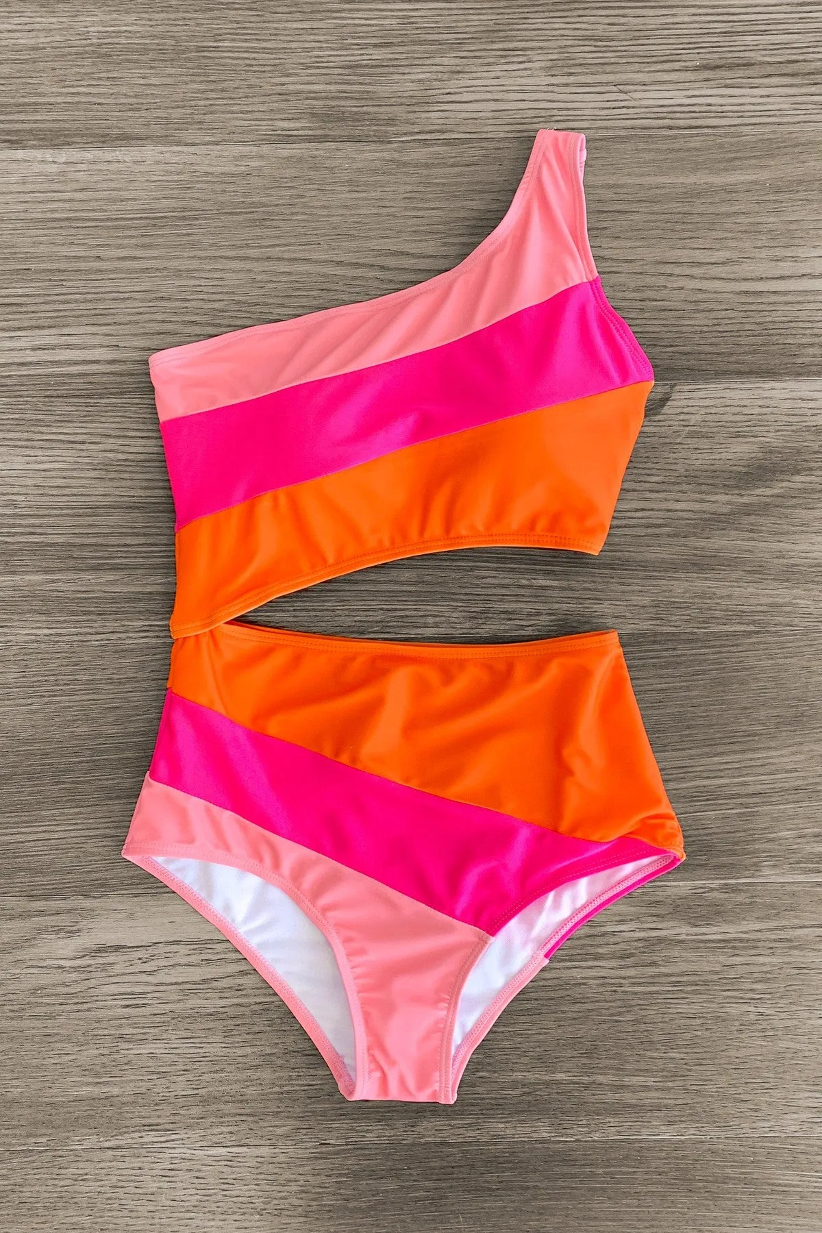 Mom & Me - Pink & Orange Striped Swimsuit