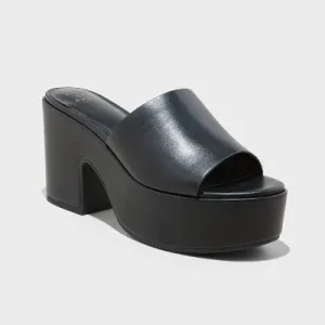 New - Women's Ricky Platform Heels with Memory Foam Insole - A New Day Black 7W