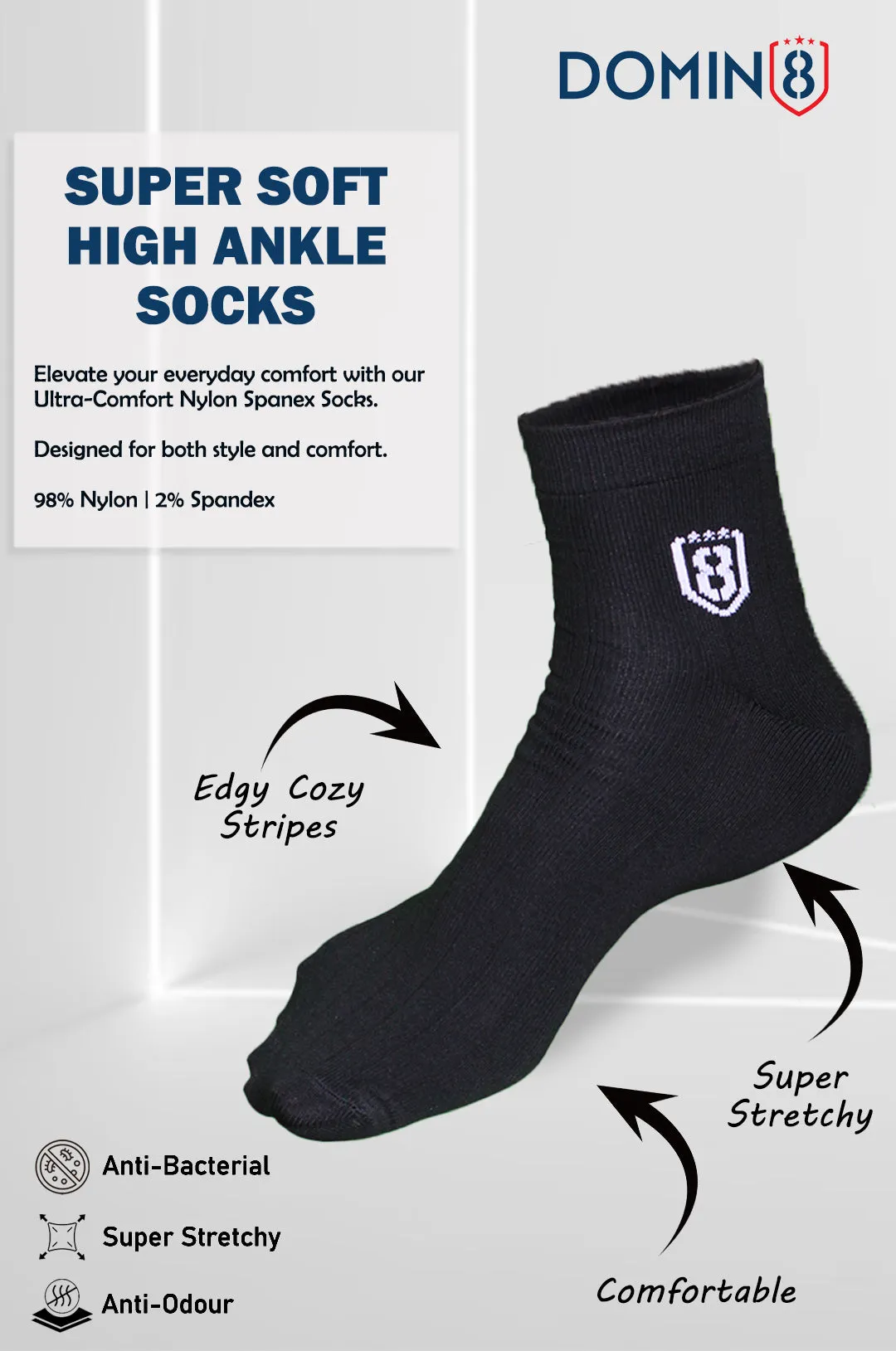 Nylon High Ankle Socks  - Black