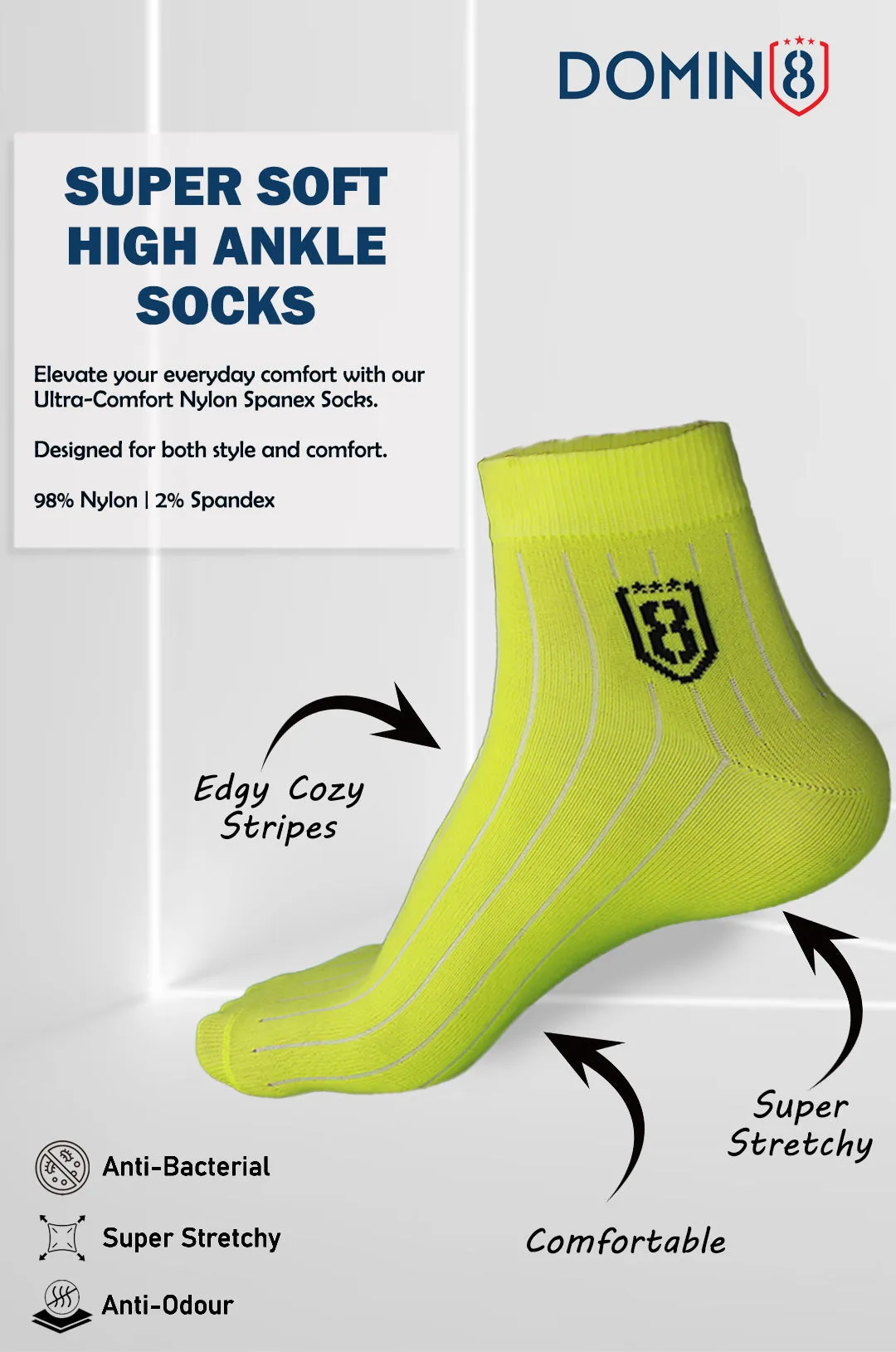 Nylon High Ankle Socks Set- Neon