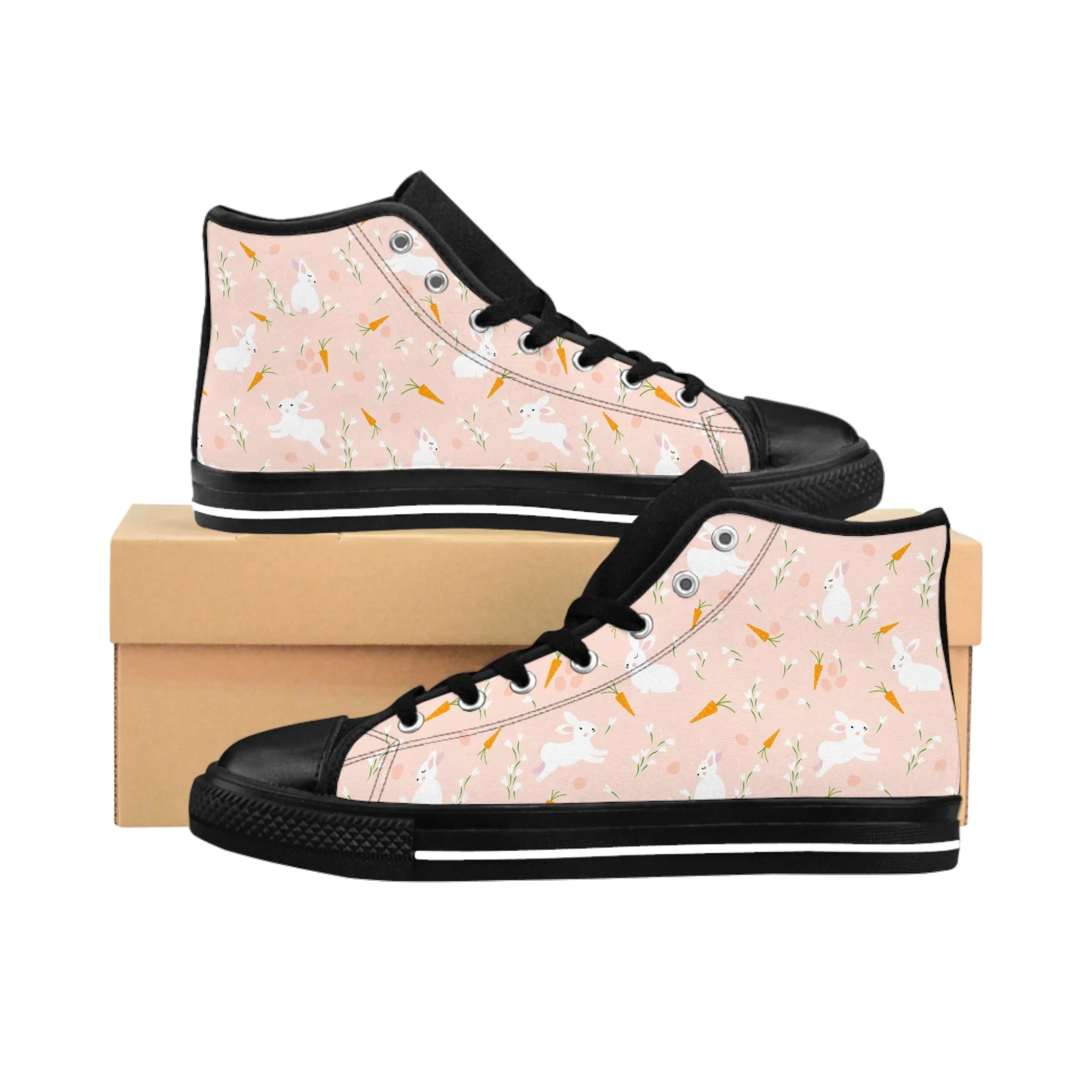 Pink Bunny with Carrot Women's Classic Sneakers