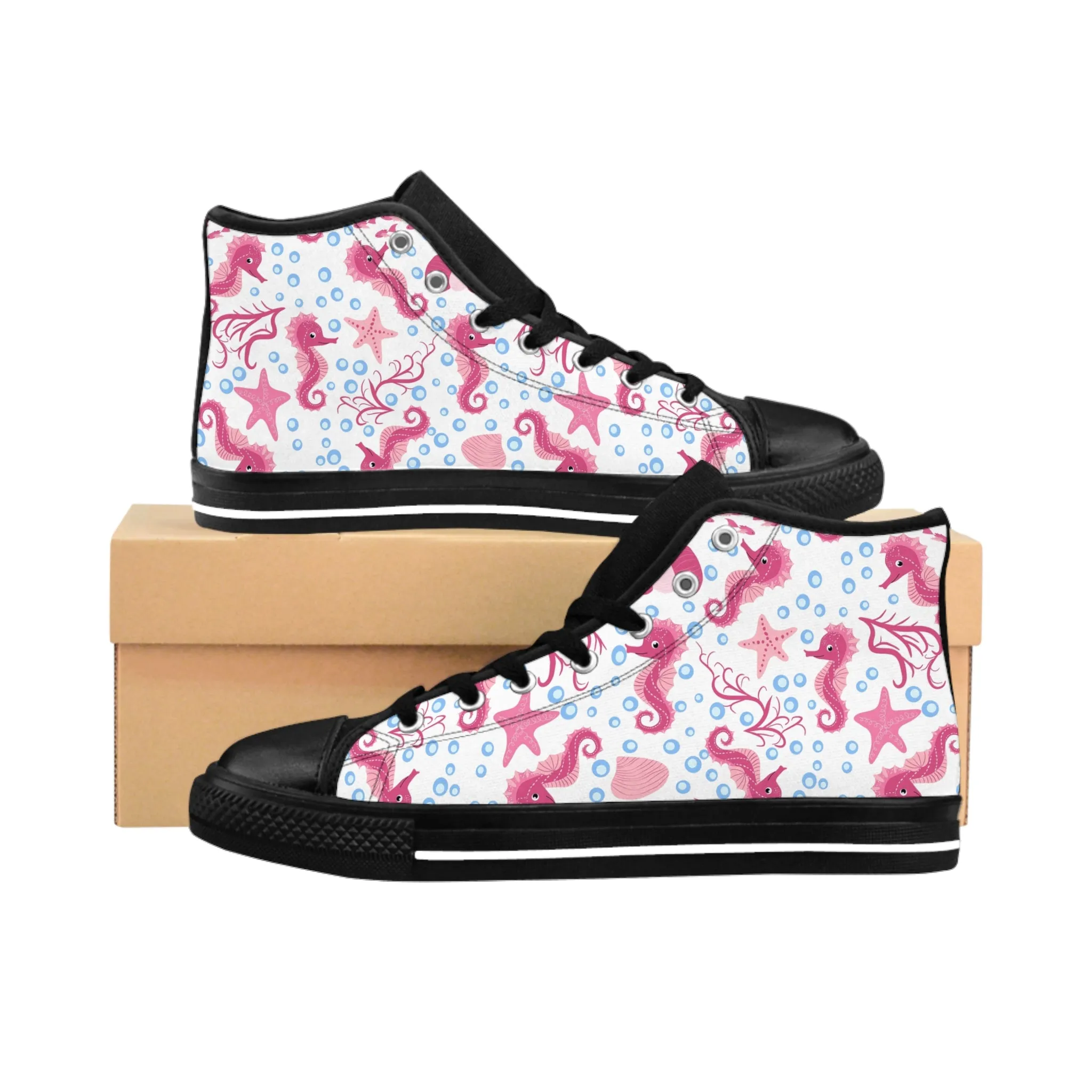 Pink Seahorse and Starfish Women's Classic Sneakers