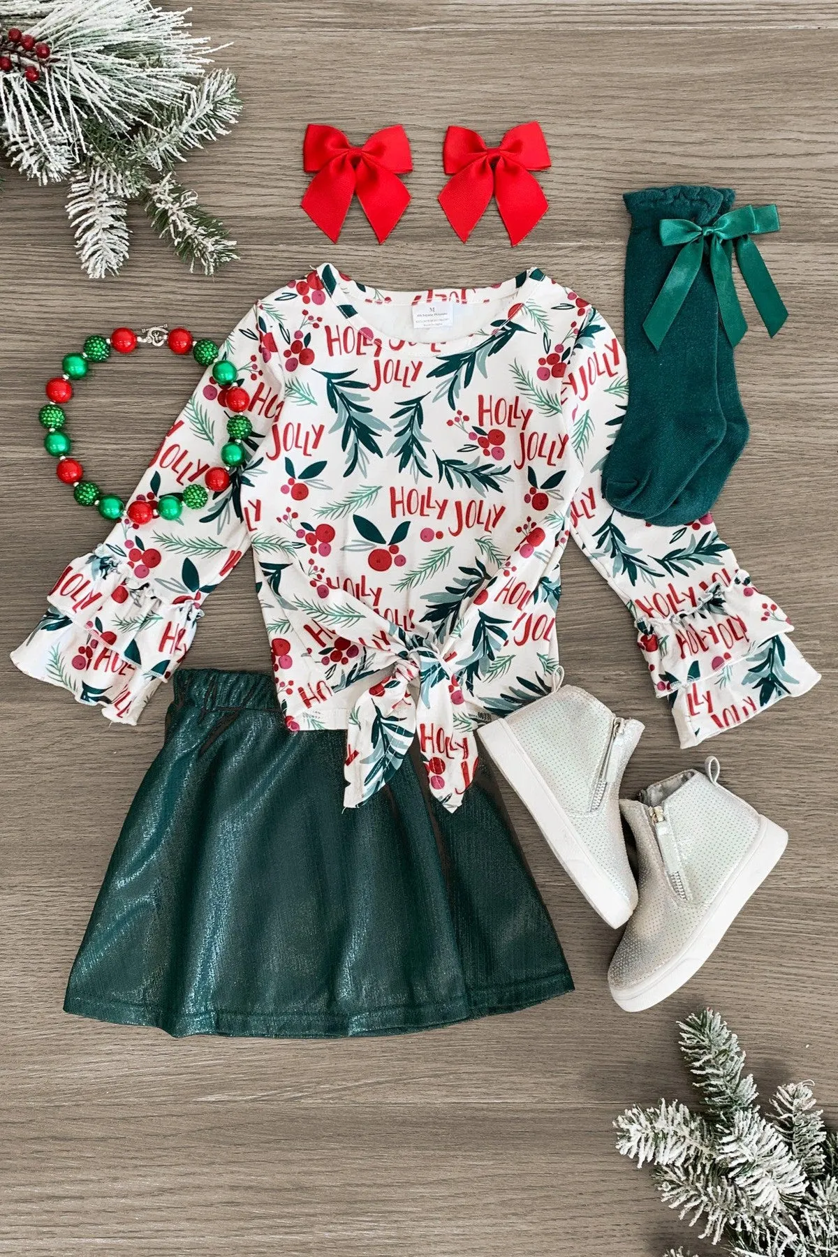 "Holly Jolly" Green Glitter Skirt Set