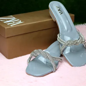 Rhinestone Vinyl Heels Flat Sandals