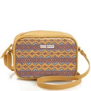 SACCI MUCCI Stylish Box Sling Bag for girls | Side Purse for Women Stylish Latest | Cross Body Sling Box Bags for Girls -EthnicTraditional Print (Mustard)