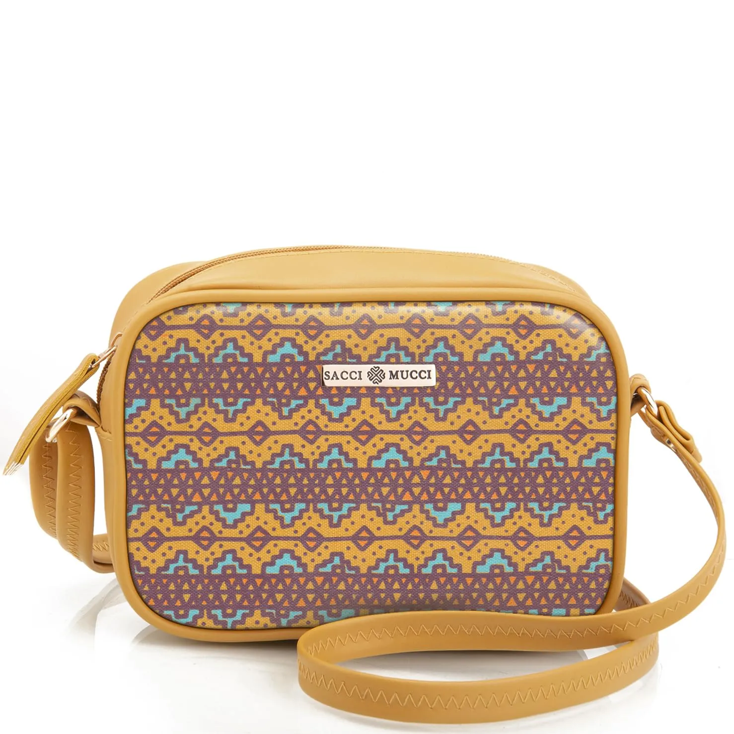 SACCI MUCCI Stylish Box Sling Bag for girls | Side Purse for Women Stylish Latest | Cross Body Sling Box Bags for Girls -EthnicTraditional Print (Mustard)