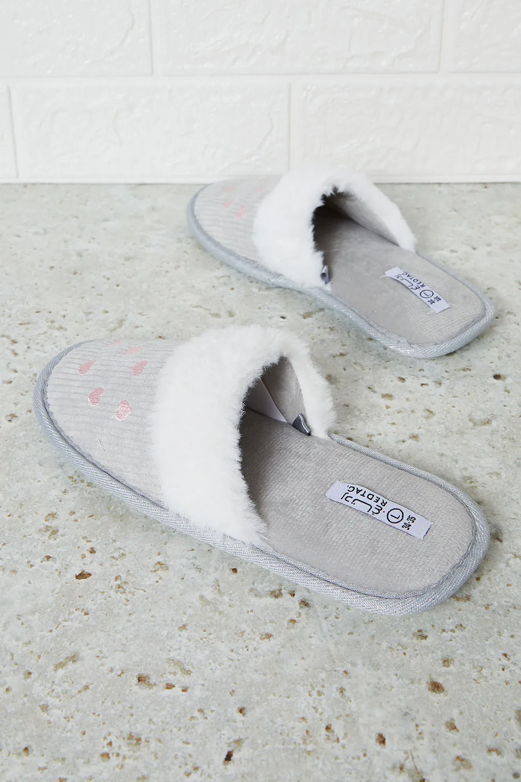 Senior Girls Grey Embroidered Slipper