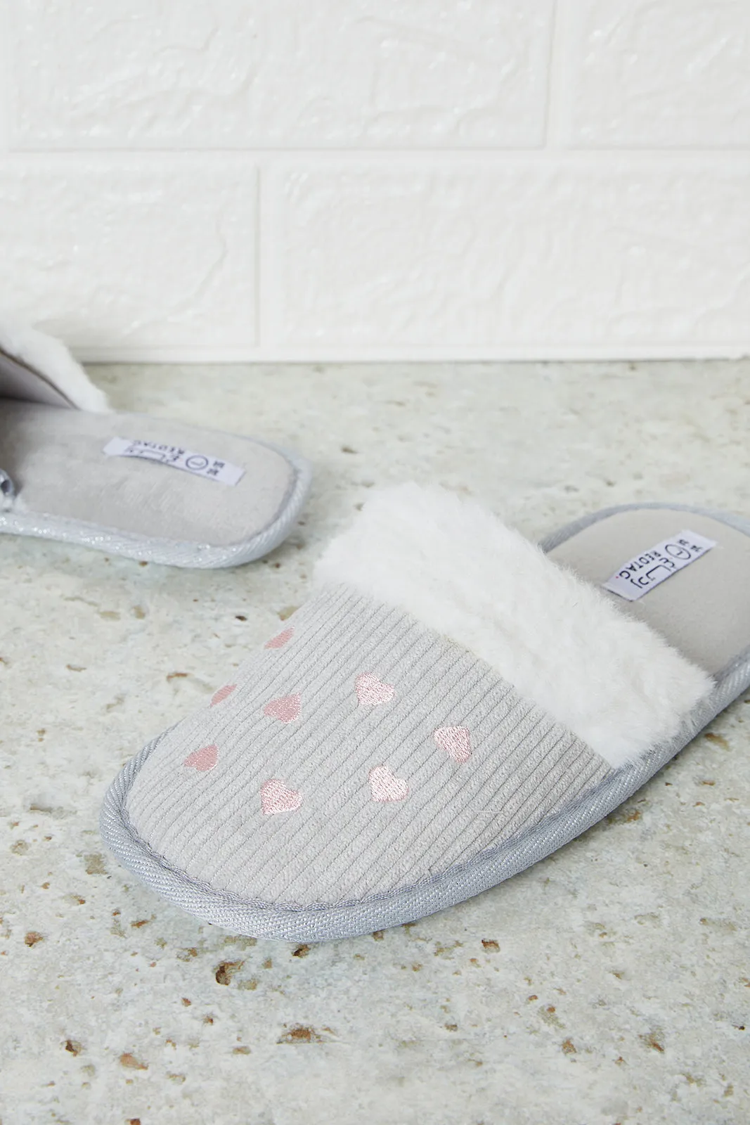 Senior Girls Grey Embroidered Slipper