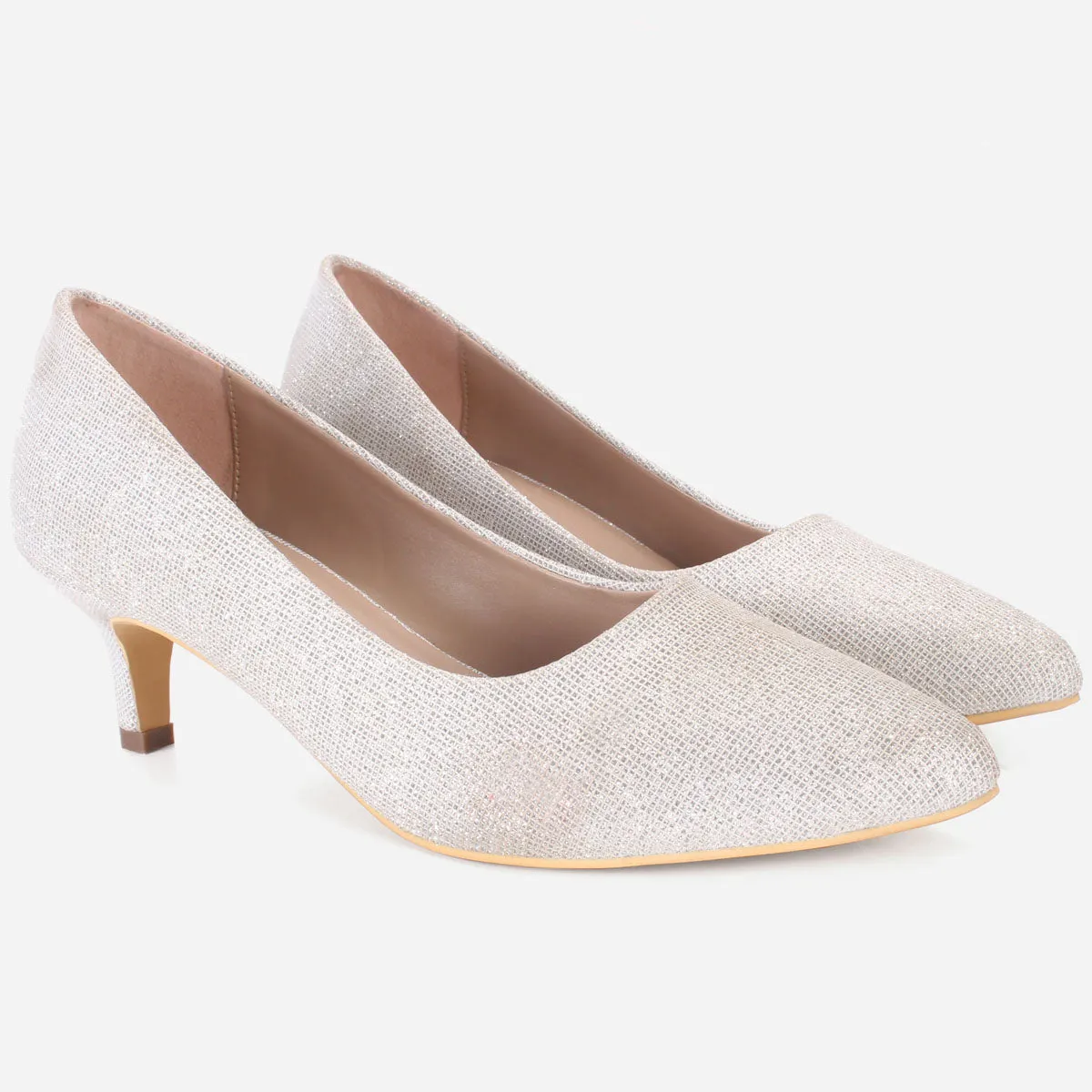 T Womens "HARUKO" Almond Toe Glitter Court Shoes