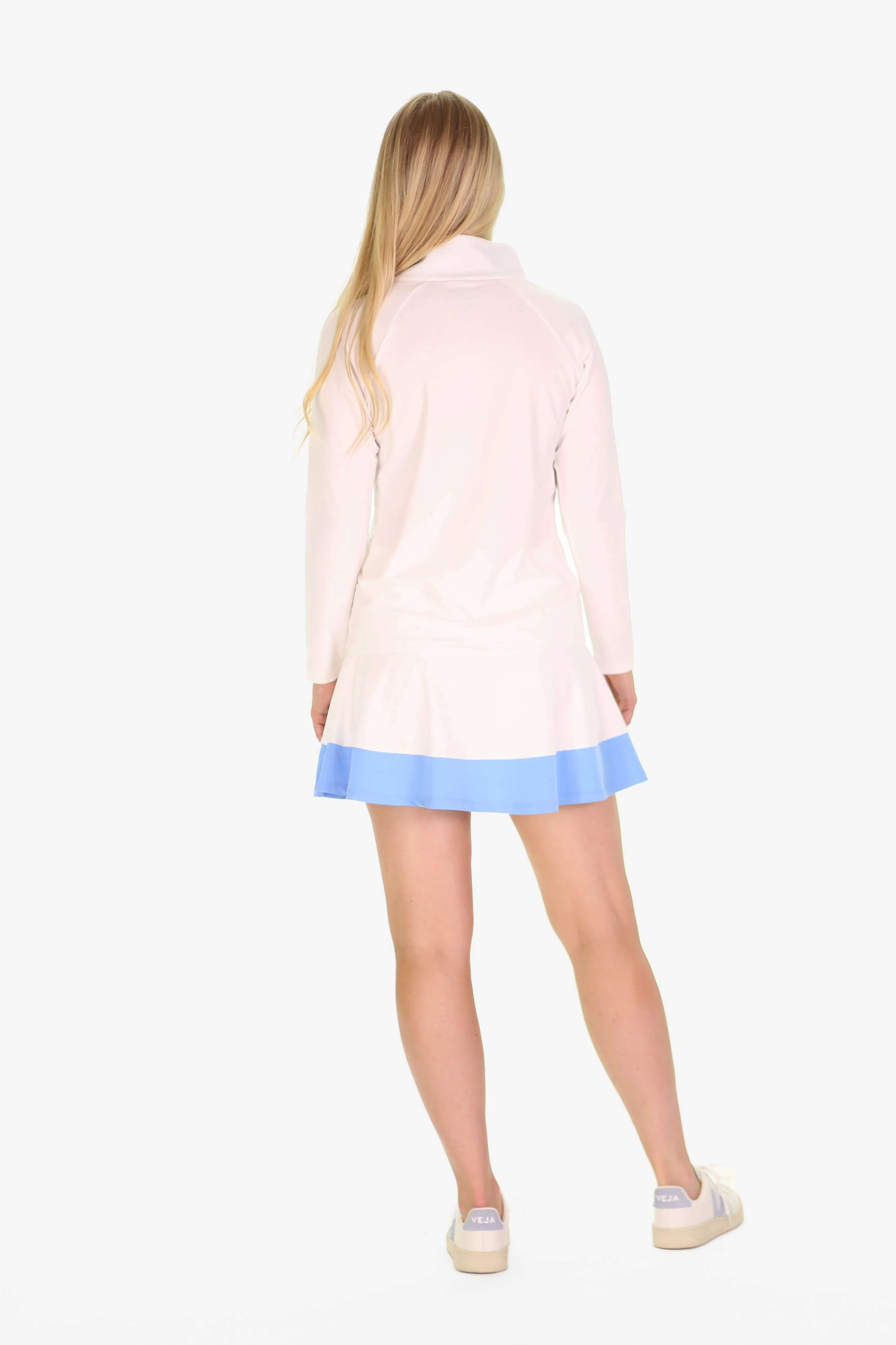 The Active Sherri Skort in White/Blue Sky Hem