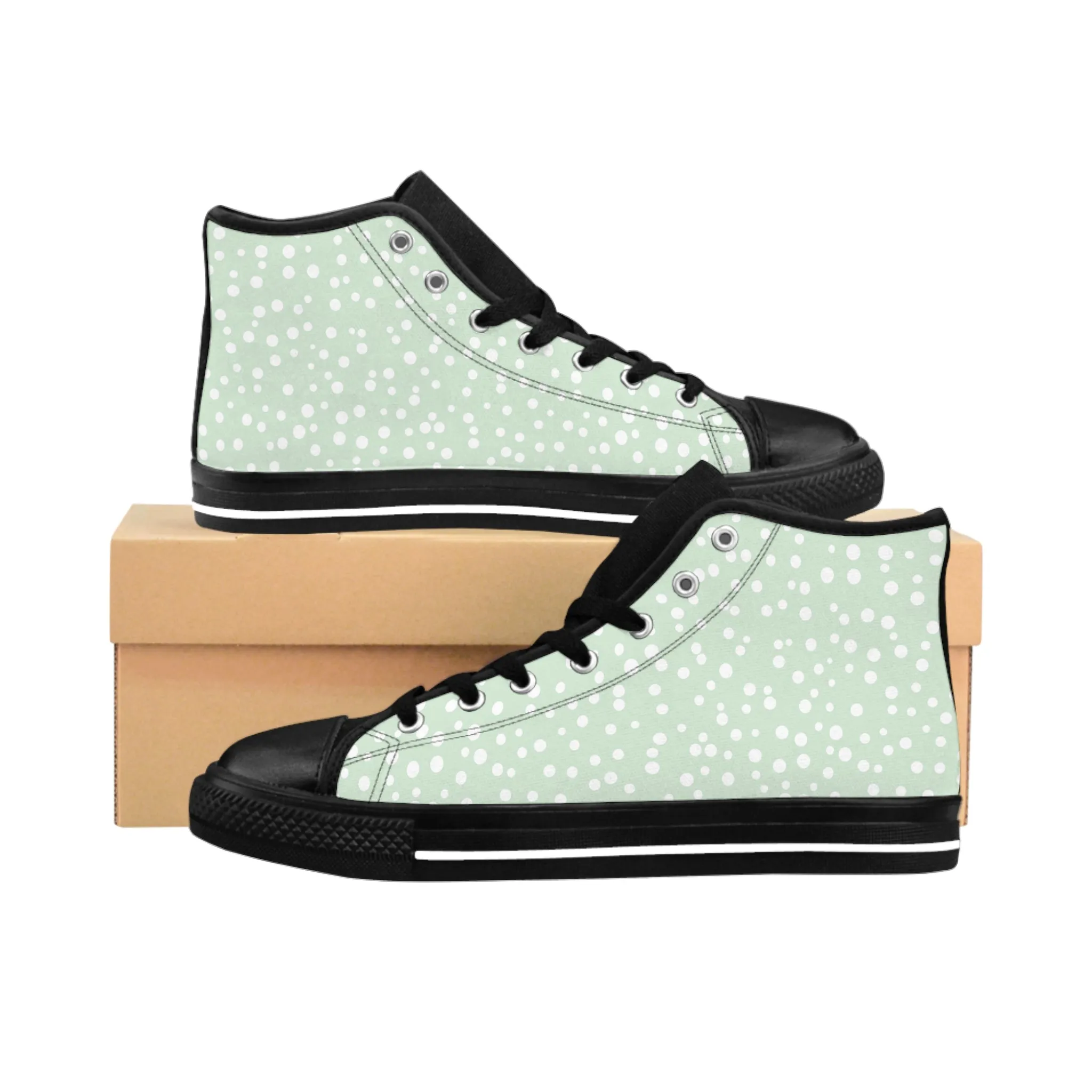 White Dots Light Green Background Women's Classic Sneakers