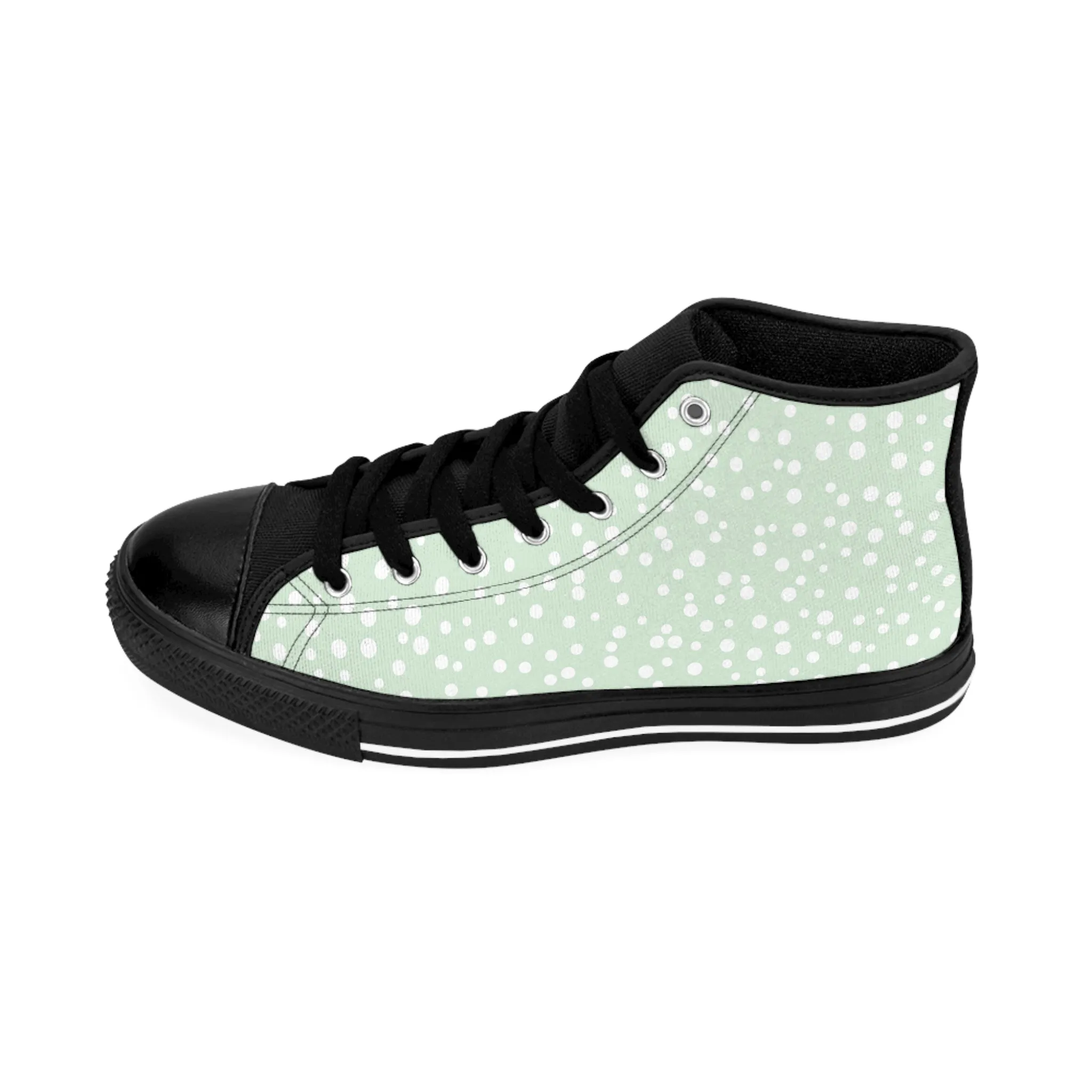 White Dots Light Green Background Women's Classic Sneakers