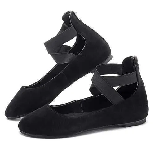 Women Casual Suede Flats Cross Shoes