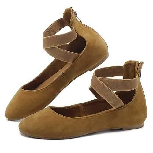 Women Casual Suede Flats Cross Shoes