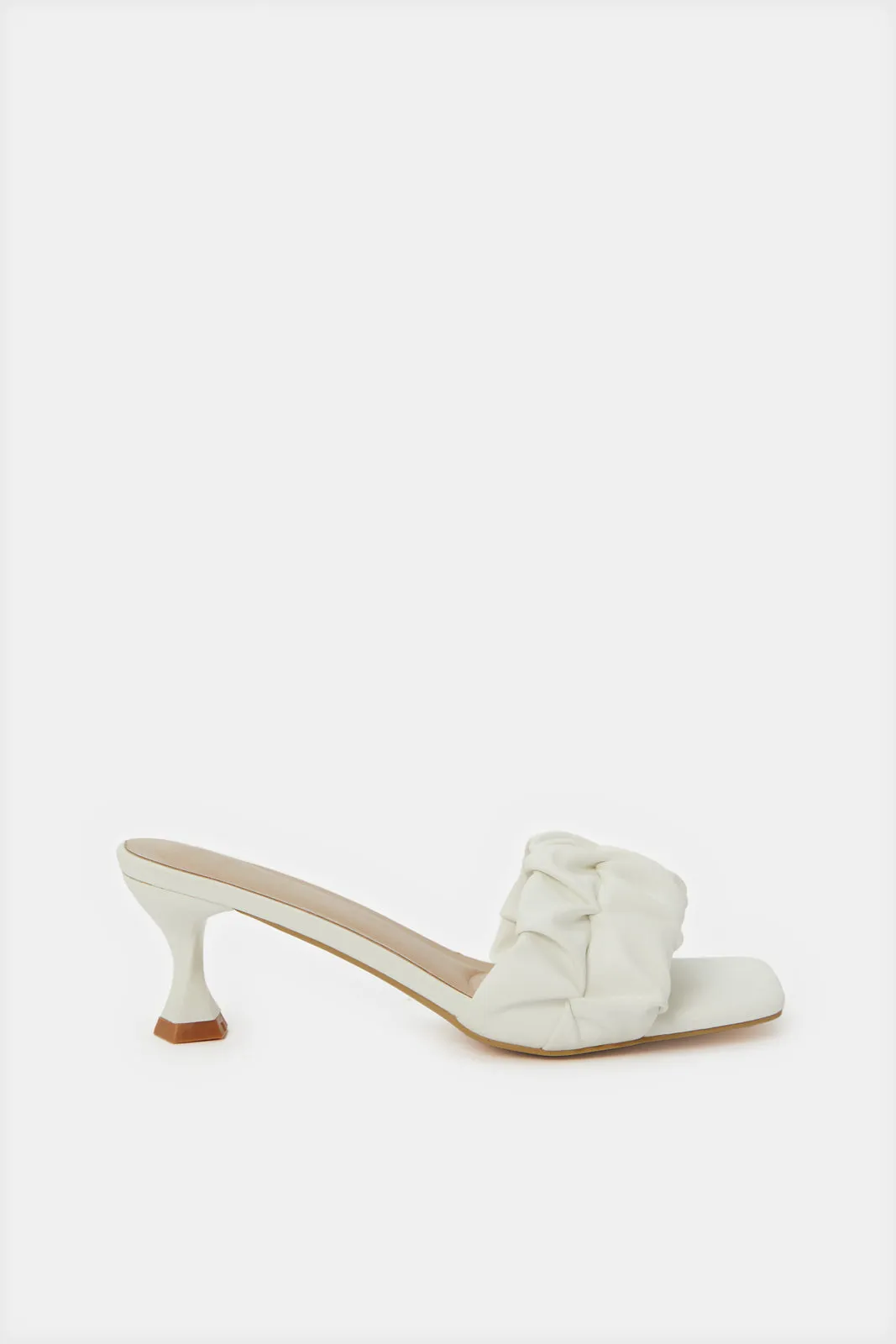 Women White textured Block Heel Mule