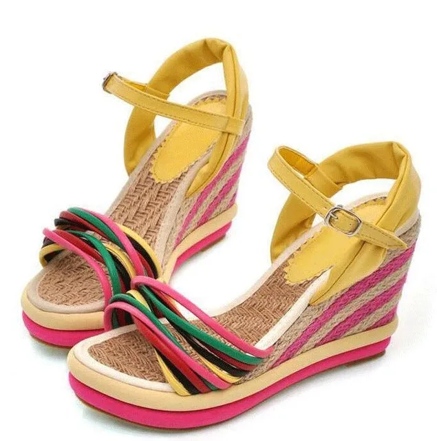 Womens Summer Color Block Criss-cross Platform Sandals